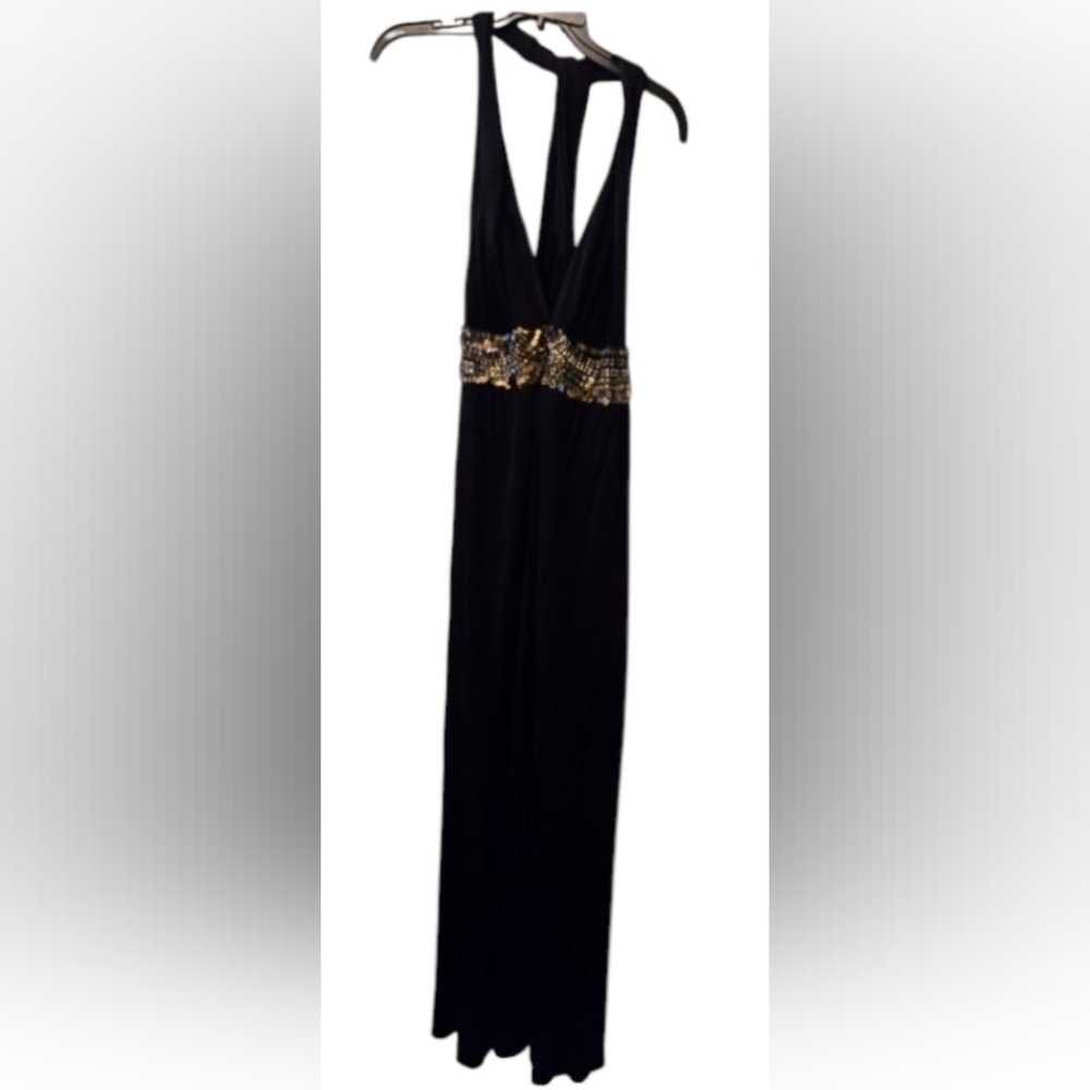 Moda International Elegant Black Evening With Gold Beading Dress NWOT